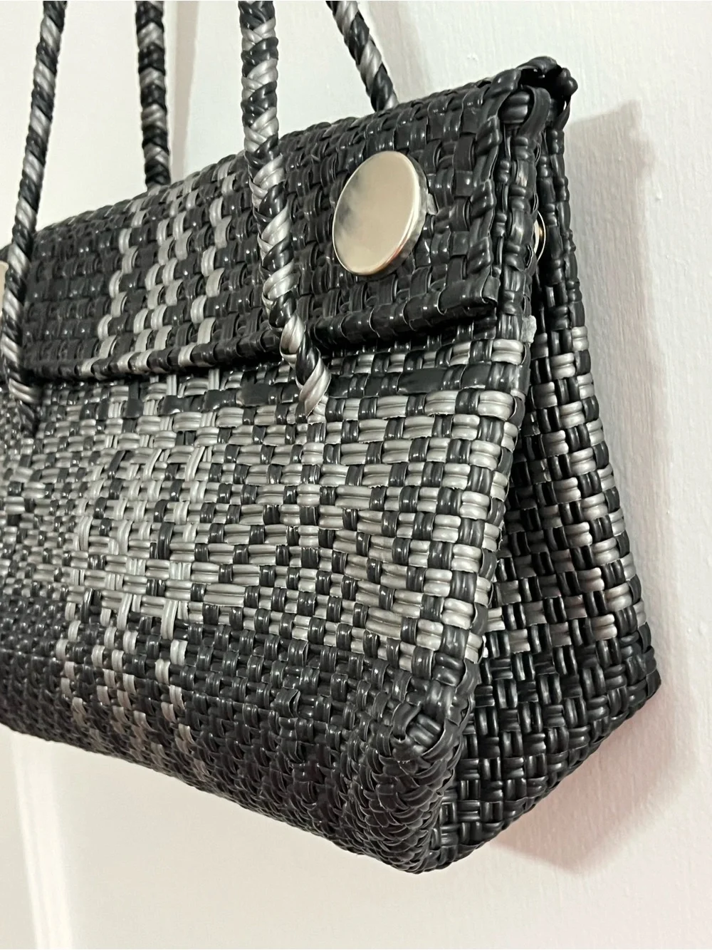 Hand-Woven Mexican Plastic Flap Convertible Shoulder Bag
